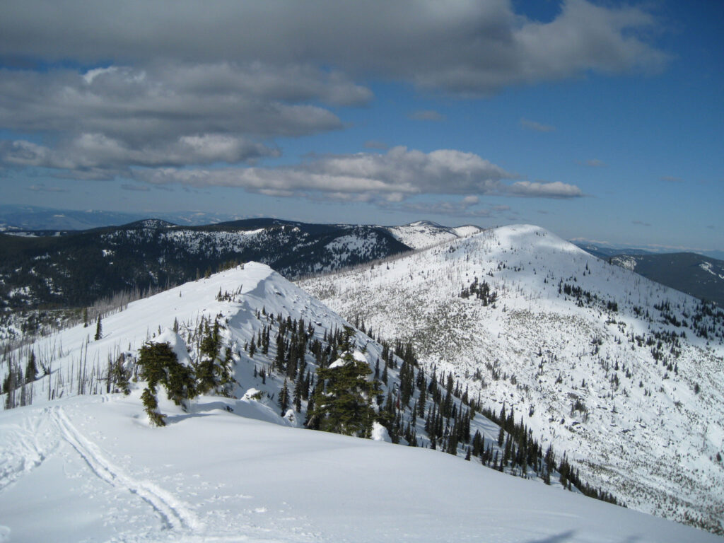 Sherman Peak from Snow Peak cabin on a winter afternoon. Photo by Nancy McCambridge