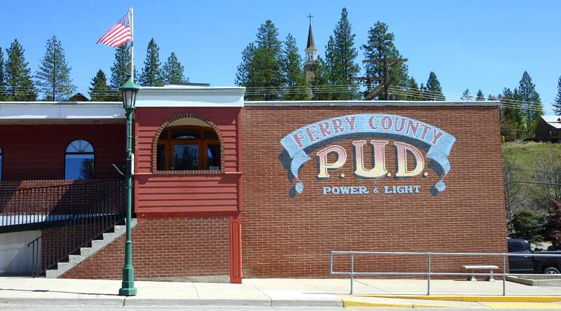 The front of the Ferry County PUD building on Clark Avenue in Republic Washington