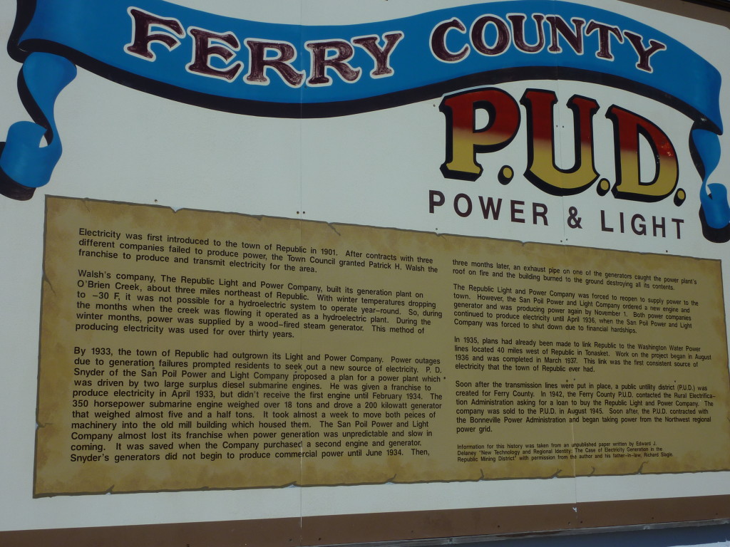 The mural on the PUD building which talks about the history