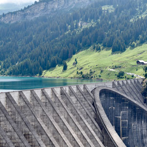 A mountain lake dam